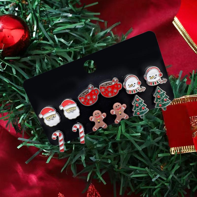 Christmas Stud Earring Set: Reindeer, Santa Claus, Bell & Cartoon Characters