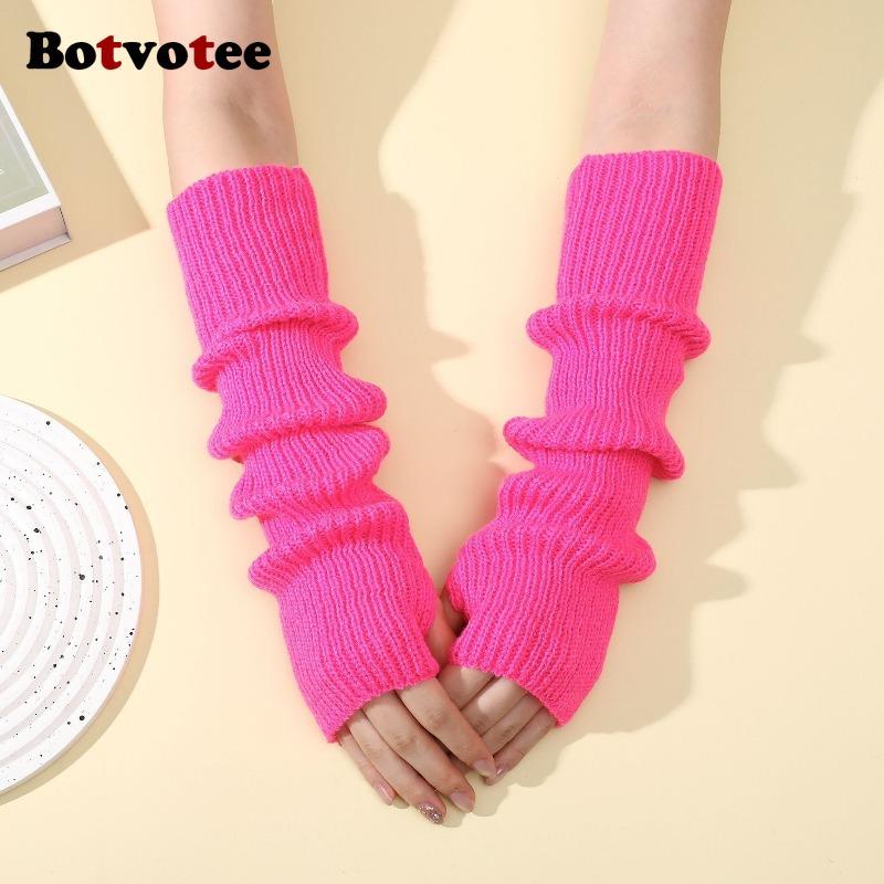 Botvotee Arm Warmers Free Shipping Sleeves for Women Y2k Accessories Knit Warm Winter Extend Sleeves Fingerless Gloves Black