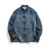 2025 Men's Vintage Washed Denim Tang Suit Jacket with Stand Collar