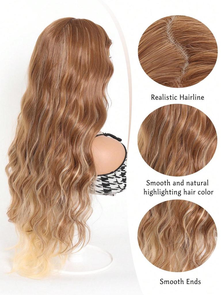 Synthetic Wig Long Ombre Blonde Wavy Wig for Women  Middle Part Wavy Wig Natural Looking Wig for Daily Party Use (Ombre Blonde)