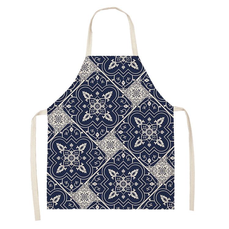1 Pcs 55x68cm Cotton and Linen Apron Blue Porcelain Cooking Sleeveless Bib Anti-greasy Kitchen Mandala Supplies Chef Aprons