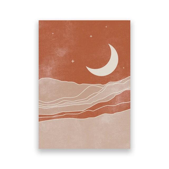 Mid Century Sun Moon Boho Wall Art Terracotta Abstract Landscape Canvas Print for Living Room and Bedroom Decor