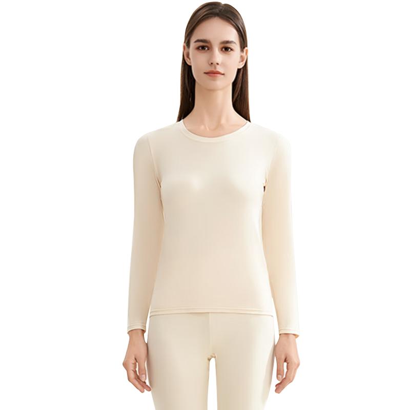 LangSha Women's Thermal Underwear Set Autumn Top and Bottom Antibacterial Mite-Resistant Thin Round Neck Base Layer Thermal Wear