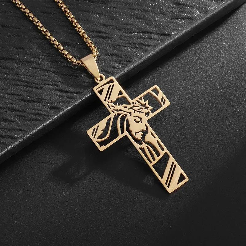 Collana da uomo con croce in acciaio inossidabile color argento, croce della fede, ciondolo con versetto biblico, medaglietta, regali di compleanno per ragazzi
