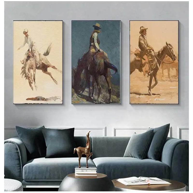 Vintage Old West Antique Horse Riders Cowboys Western Hills Art Posters Canvas Painting Wall Prints Pictures for Room Home Decor