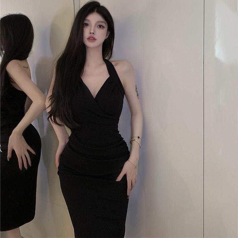 Pure Desire Sexy Hanging Neck Strap Dress Women's Summer Dress French High End Elegance and Temperament Long Waist Waist Split Wrap Hip Skirt