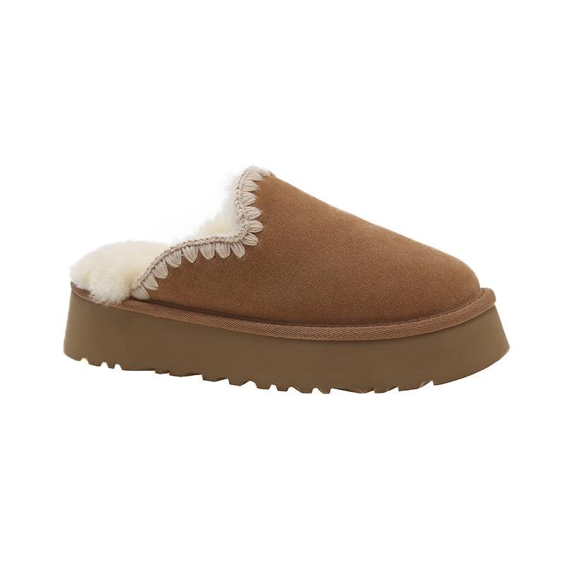 2025 Velvet Versatile and Versatile Autumn and Winter New Internet Celebrity Outer Wear Casual Wide Muffin Thick Bottom Cotton Slippers Women