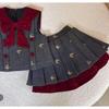 Ensemble Enfant Fille Printemps Automne Ensemble Gilet Style Mode Jupe Plissée Ensemble Deux Pièces