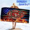 Firefighter Fire Rescue Print Beach Towel, Large Soft Quick Dry Towel for Beach Camping Swimming