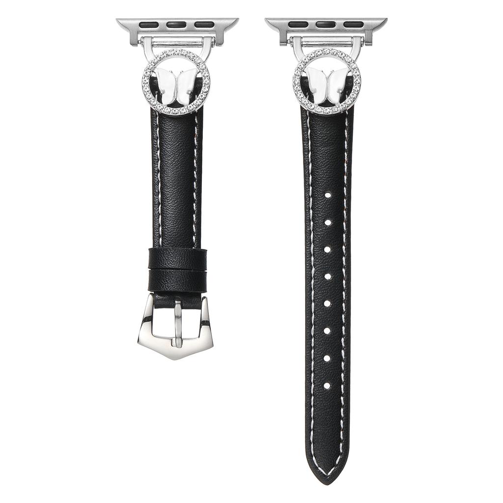 Leather Strap for Apple Watch Series 10 9 8 7 SE 6 5 4 3 2 1 42mm 41mm 40mm 38mm Rhinestone Butterfly Band