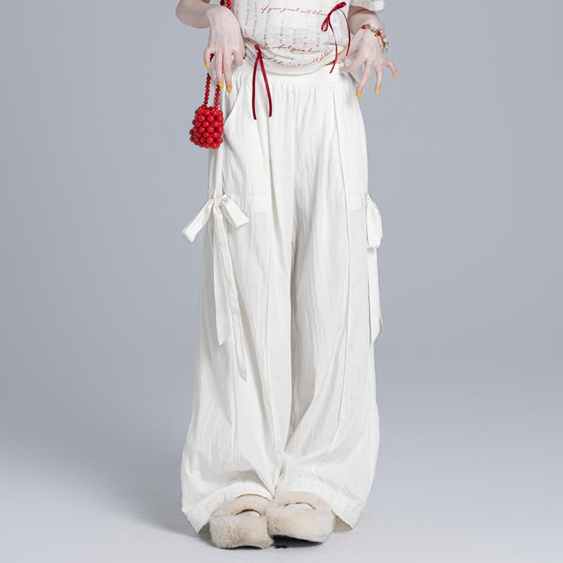 

VONDA Женские повседневные прямые брюки с эластичным поясом и карманами S белый