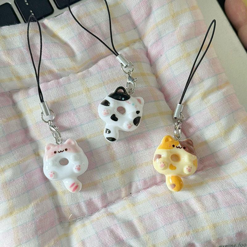 6Pcs/Set Cat Cookie Phone Charm Strap Soft Kawaii Kitty Couple Keychain Pendant Cute Lanyard Keycord Bag Decoration Gift