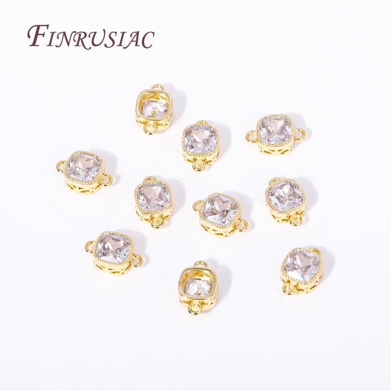 luxury 18K Gold Plated Brass and Zircon Square Connect Charm Pendants High Quality DIY Jewelry Making Bracelet Necklace Earrings