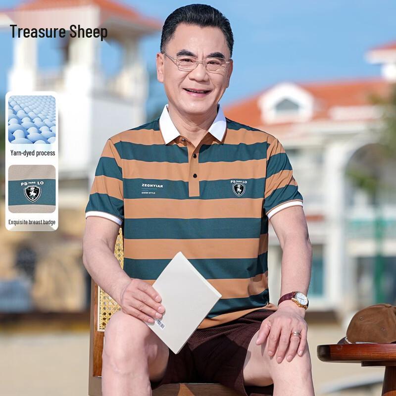 

Men s Striped Ice Silk Cooling Polo T-Shirt 170