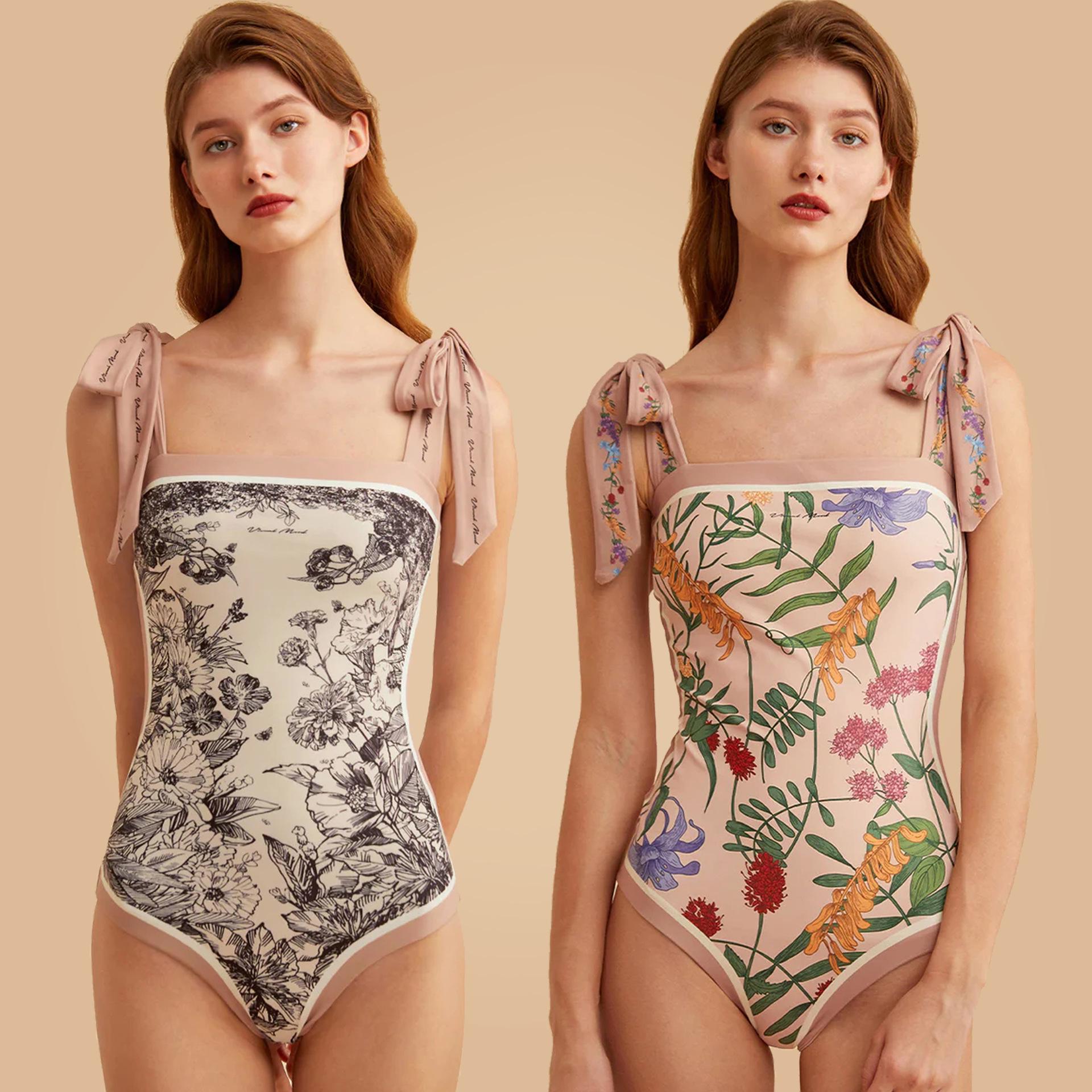 Exquisite Floral Slimming Women s One-Piece Swimsuit - Double-Sided Print, Conservative Style Large