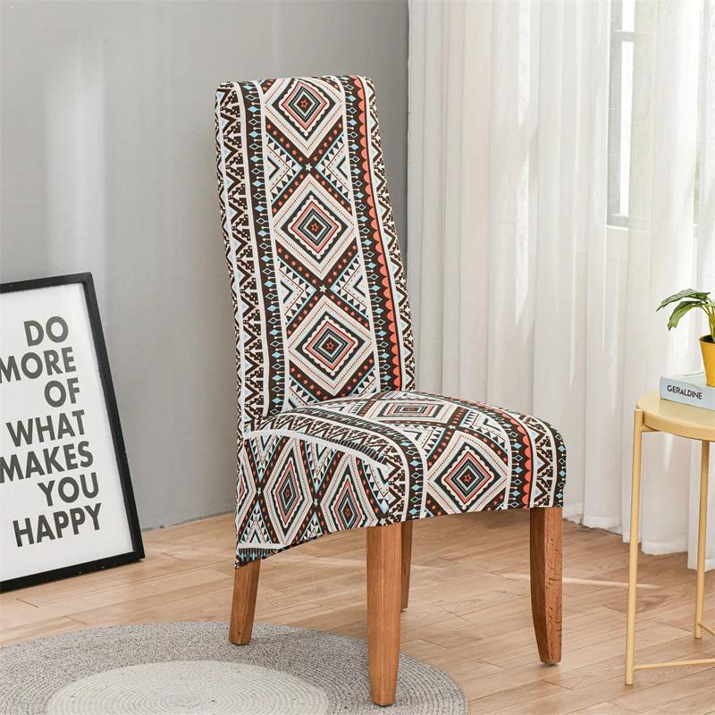 Geometric Long Back Dining Chair Cover Geometry Printed Stretch Spandex Elastic XL Banquet Party Europe Chair Slipcover Case