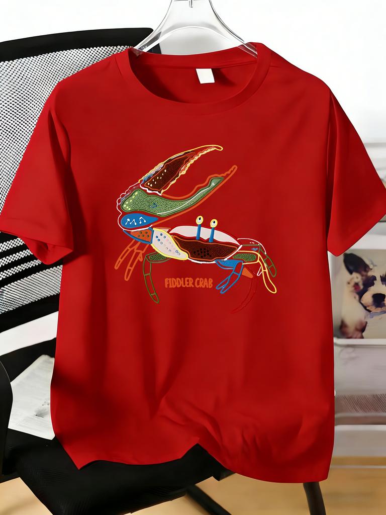 Unisexs Red Basic T Shirt Hand Drawn Vibrant Fiddler Crab Pattern Comfort Crew Neck Short Sleeve Summer Daily Street Casual Tops