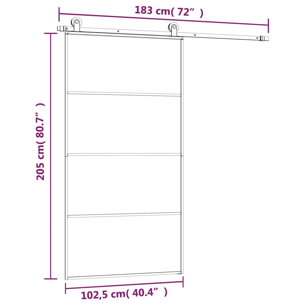 Sliding Door with Fittings 102.5 X 205 Cm Tempered Glass & Aluminum