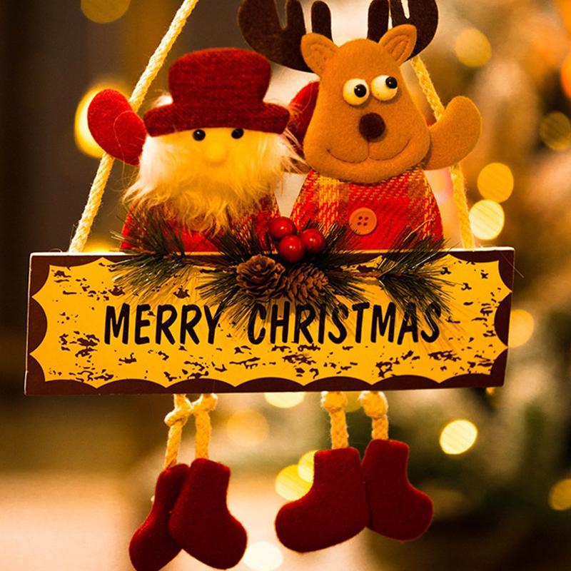 Christmas Decorations Wooden Snowmen Santa Claus Reindeer Door Hanging Ornament XmasTree Indoor Scene Layout Home New Year Decor
