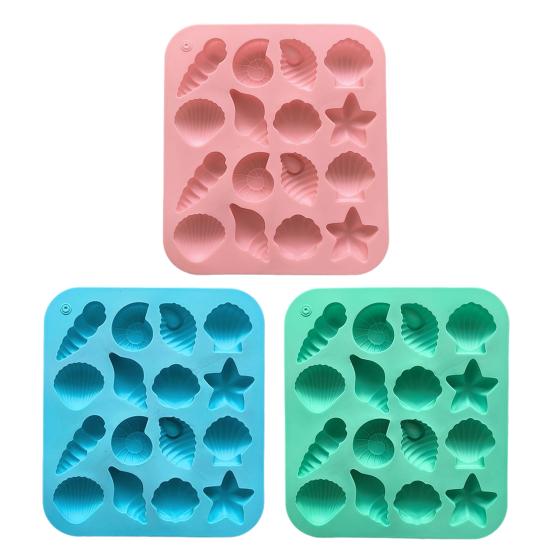Silicone Chocolate Mold 16 Cavity Shell Conch Starfish Shape Molds DIY Candy Pudding Ice Grid Cake Mold Non-Stick Reusable Baking Cooking Molds
