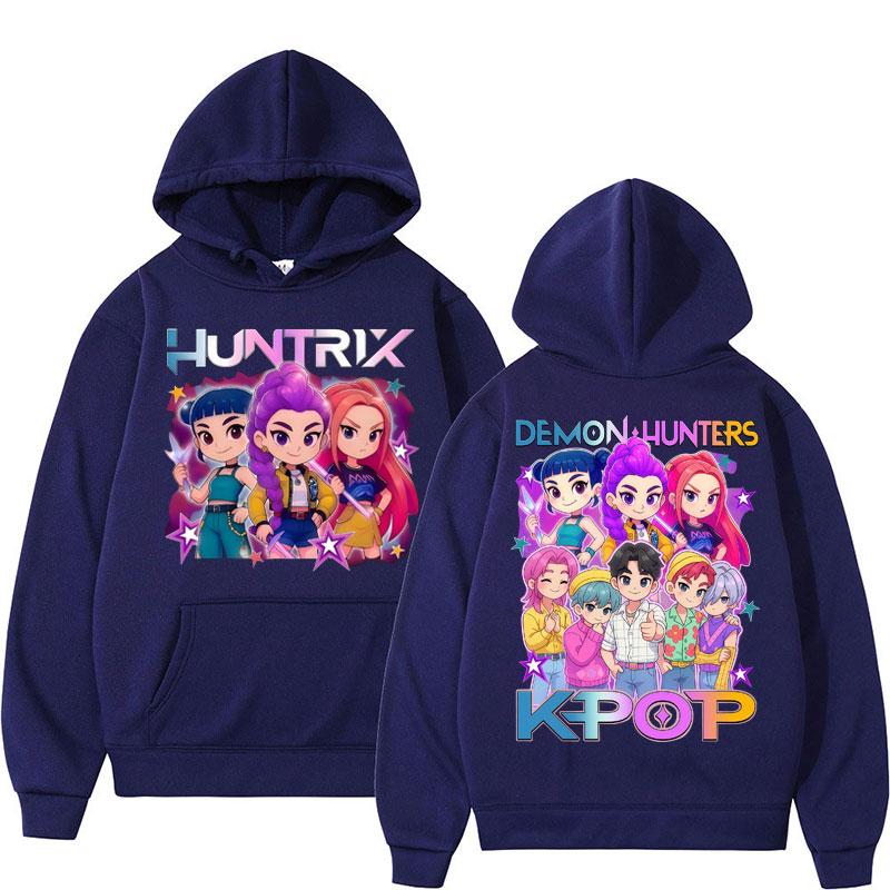 KPop Huntrix Anime Demon Hunters Hoodies Fashion Popular Aesthetic Sweatshirts Men Women Loose Fleece Casual Vintage Tracksuit