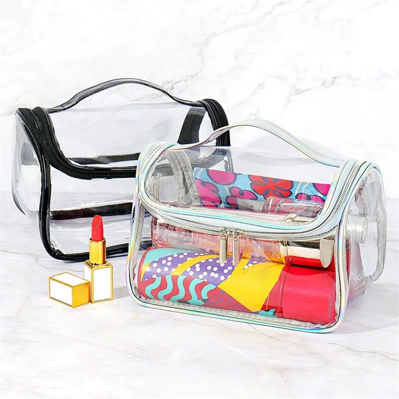 Transparent Waterproof Travel Cosmetic Bag Pvc Portable Large Capacity Makeup Zippered Storage Pouch Toiletry Bag