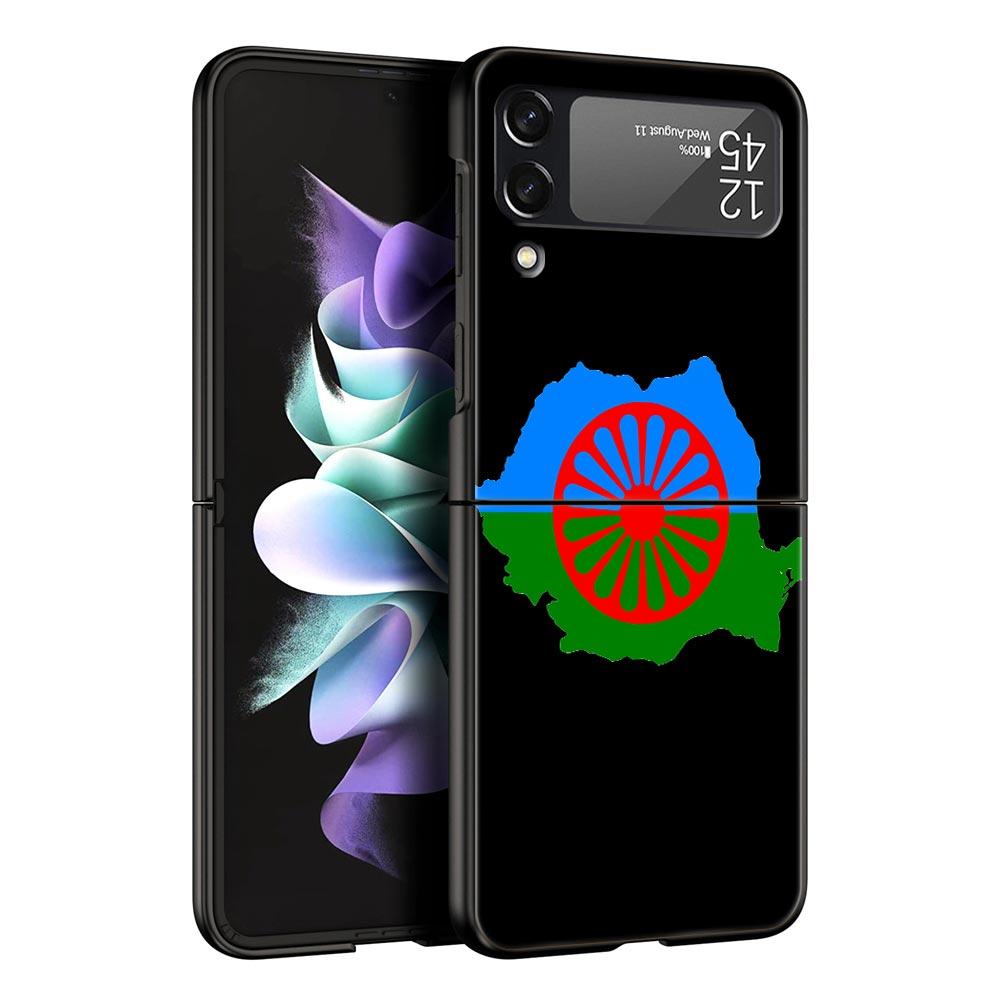 Gypsy Romani Roma Flag Z Flip 4 Phone Case For Samsung Z Flip 3 5G Black Hard Shell Galaxy ZFlip3 ZFlip5 Cover Folding Luxury