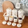 Marbled Ceramic Storage Jar with Lid Storage Tanks Metal Rack Base Food Organizers Storages Bottles Kitchen Storage Container