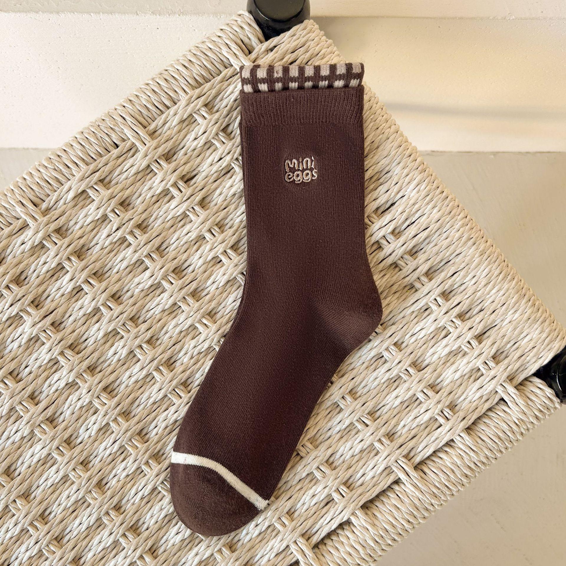 

Coffee-Colored Mid-Calf Women s Slouch Socks with Embroidered Butterfly Knot - Warm Korean Miu-Style for Autumn and Winter One Size