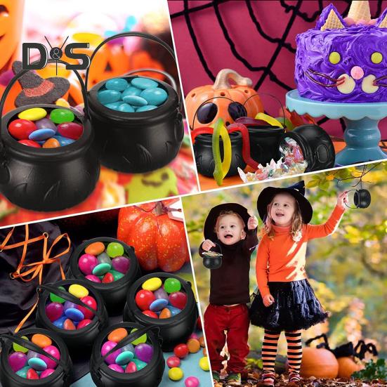 Halloween Candy Bucket with Handle Multifunctional Halloween Treats Holder Retro Candy Cauldron for Kids Trick-or-Treating