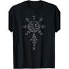 Retro Viking Symbol Compass Vegvisir Nordic Rune Celtic T-Shirt Funny Crew Neck T-Shirt with Stylish Print Casual Comfortable Travel Clothing for