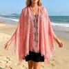 Women's Lace Shawl Fringe Cover Up Hollow Out Sheer Poncho Sun Protection Wrap for Travel Beach Holiday