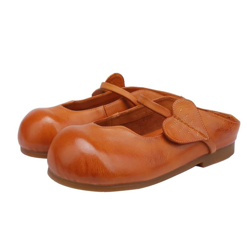 Johnature Retro Genuine Leather Round Toe Summer Slippers Women s Shoes Outside Leisure Slip-on Sandals 37 коричневый
