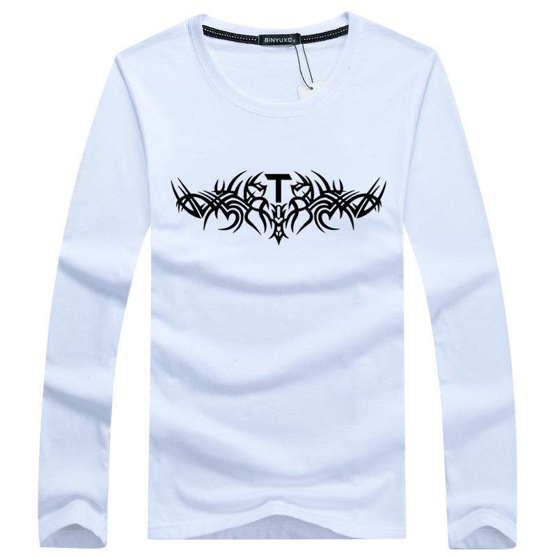 

Осенняя мужская футболка Slim Fit с длинным рукавом и круглым вырезом в корейском стиле 2020 года M белый