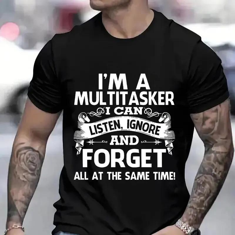 HerSight katoen Ik ben een multitasker Print T-shirt met Grappige Spreuk Heren Damesmode Grafisch T-shirt Zwart Sarcastisch T-shirt Korte Mouw T-shirt S