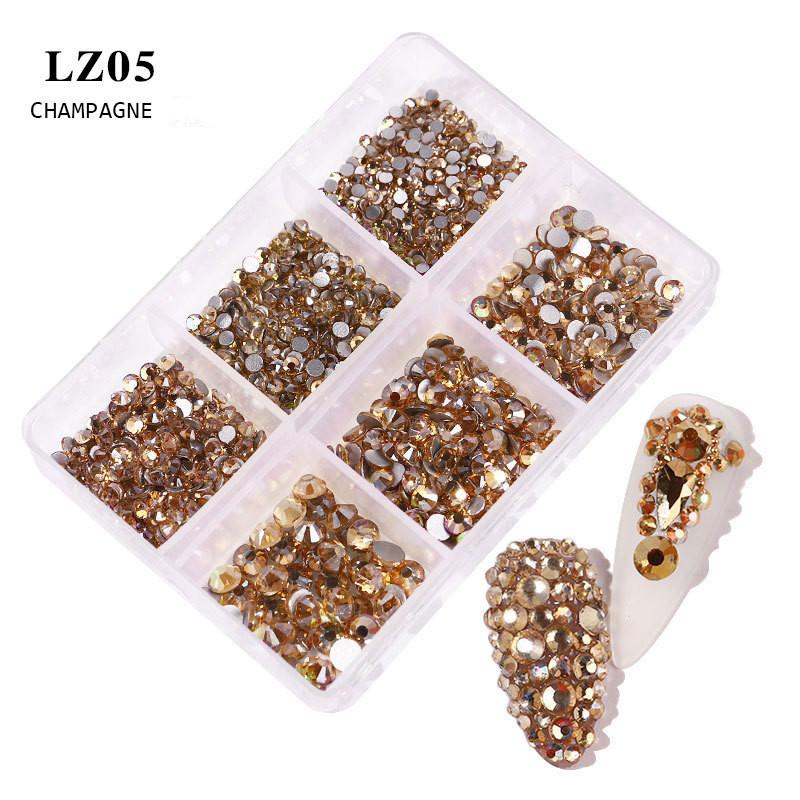 Nail Art Flat Mixed Color AB Porcelain White Champagne 6 Grid Nail Jewelry Stickers DIY Nail Jewelry