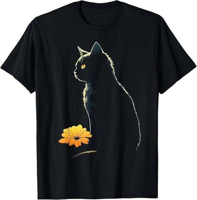 Katt Kunstverk - Blomster Kunst Katt Motiv Dyr Katt T-skjorte