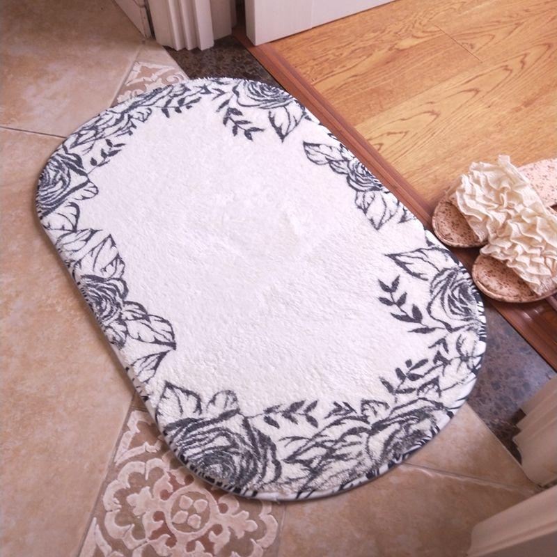 Shaggy Nordic Entrance Doormat Indoor Bathroom Absorbent Floor Mats Bedroom Carpet Rugs Rose Printed Anti Slip Hallway Door Mat