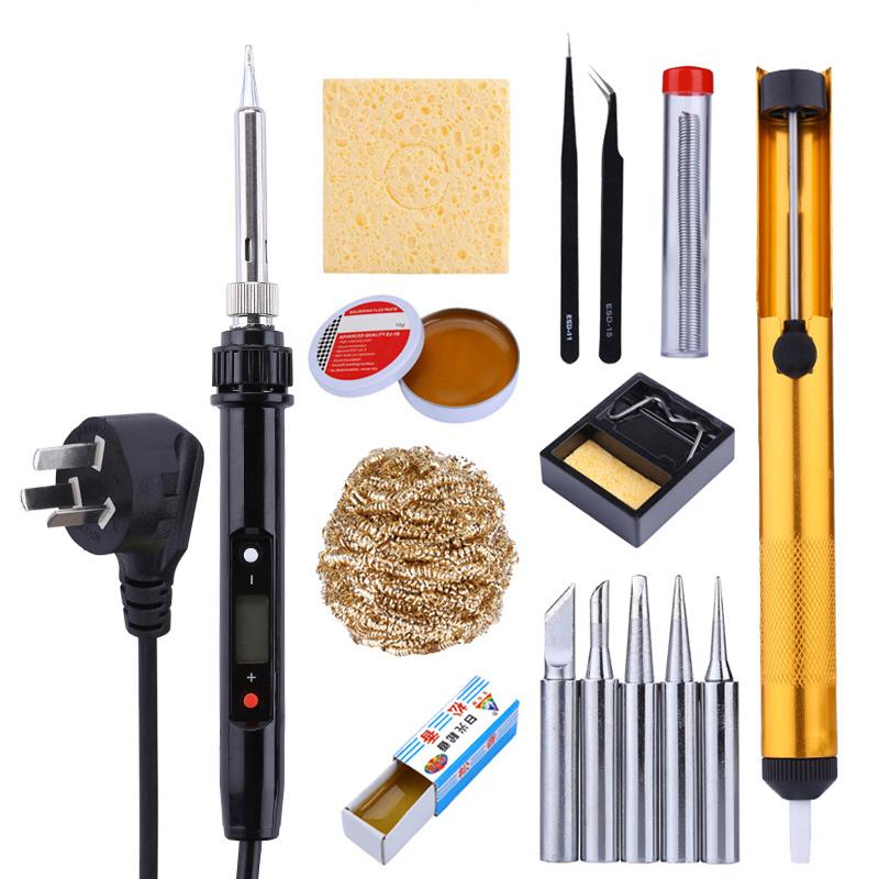 

220 В Постоянная температура 80 Вт Электрический паяльник Комплект + 5 шт. наконечников + пинцет Скоба для припоя Портативный сварочный инструмент для ремонта
