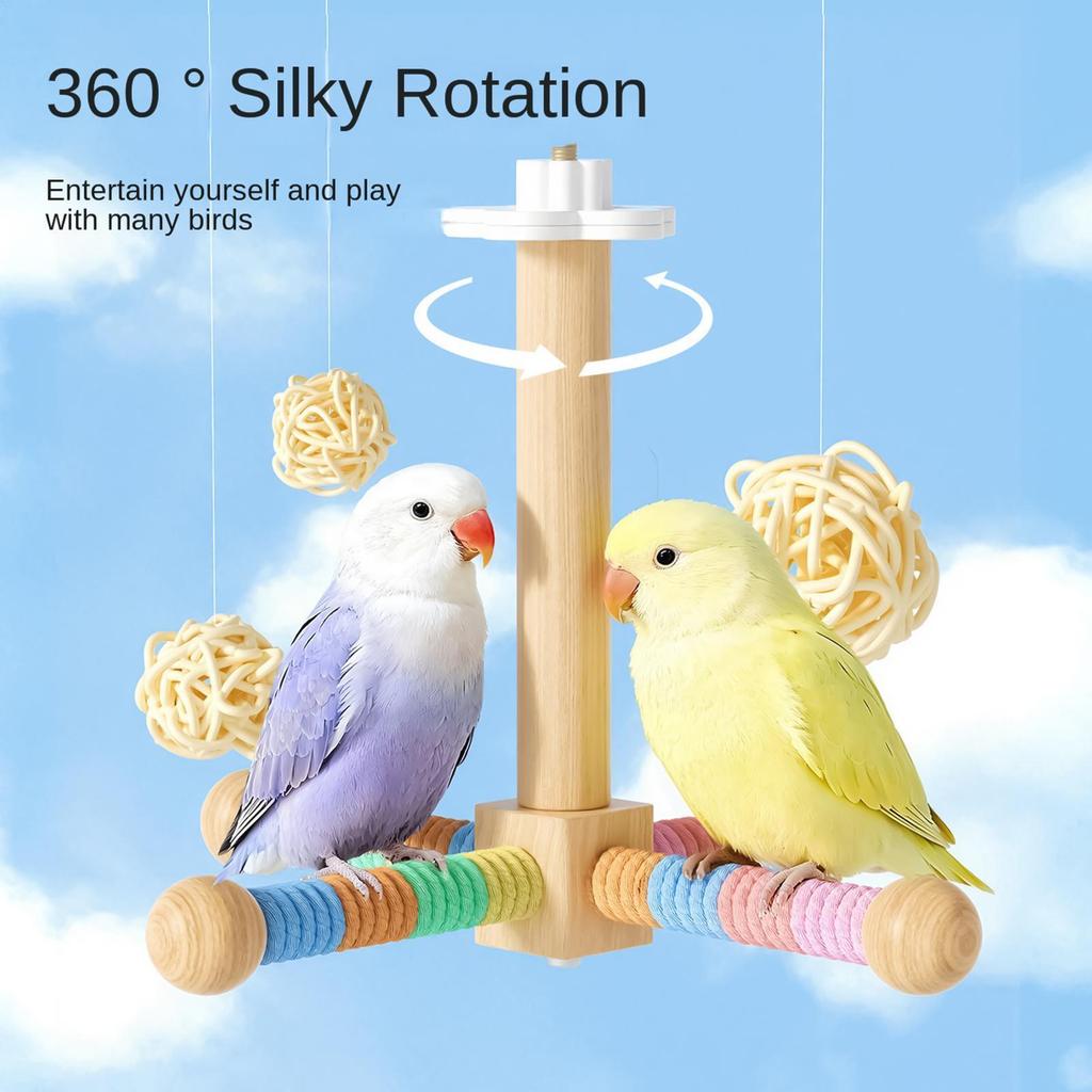 Bird Perch Rotating Wood Bird Perch Toy Interactive Windmill Design Chew Toy for Pet Birds Parrots Hanging Cage Accessories