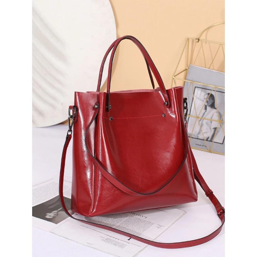 

Женская мода Натуральная кожа Женские сумки Европейский и американский стиль Вощеная блестящая кожа Масло Нубук Большая вместимость Сумка из коровьей кожи