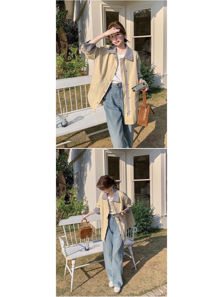 Damen Colorblock Stepp-Trenchcoat - Frühling/Herbst Koreanischer Stil, Mittellange Freizeitmodejacke