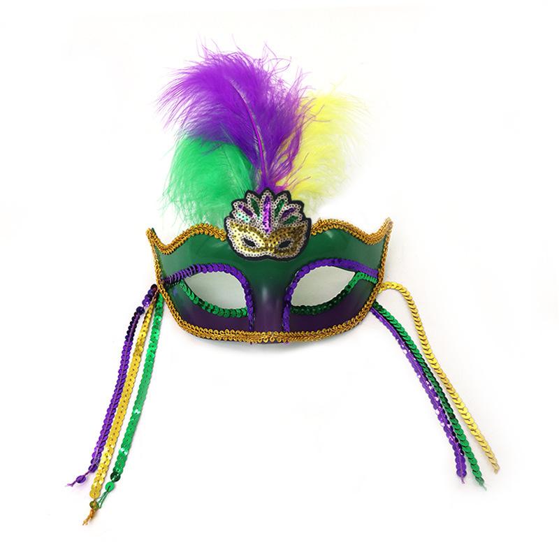 Brazilian Carnival Feather Sequins Hairband Half Face Headpiece Eye Cover for New Orleans Party Masquerade Accessories