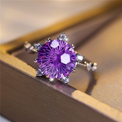 Luxury Female Small Purple Round Adjustable Open Ring Vintage Engagement Wedding Jewelry For Women