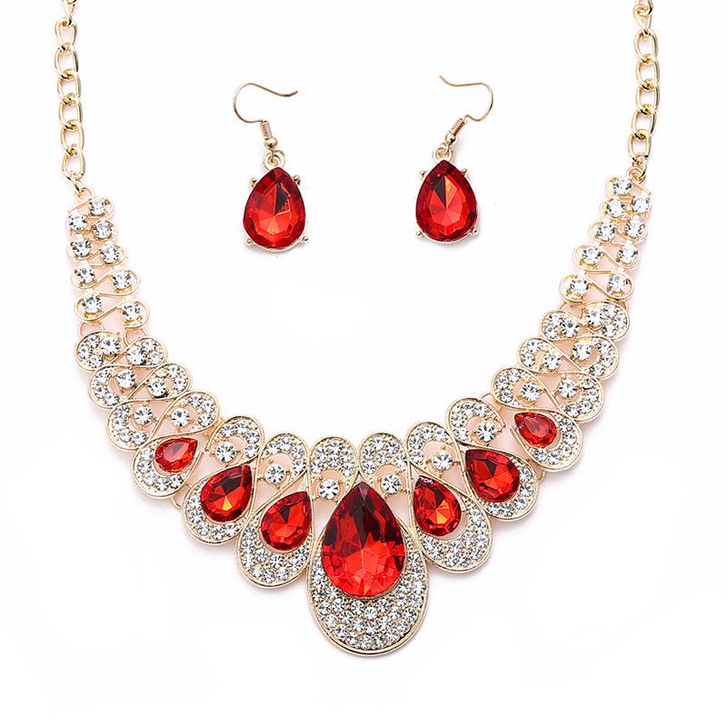 Cross-border Jewelry Wish Explosion, Amazon Hot Sale, European and American Big Gem Exaggerated Necklace Set, Jewelry Set