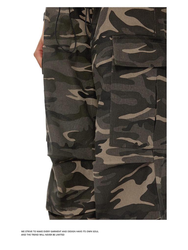 Unisex American Retro Camouflage Overalls – Casual Wide-Leg Hip-Hop Trousers