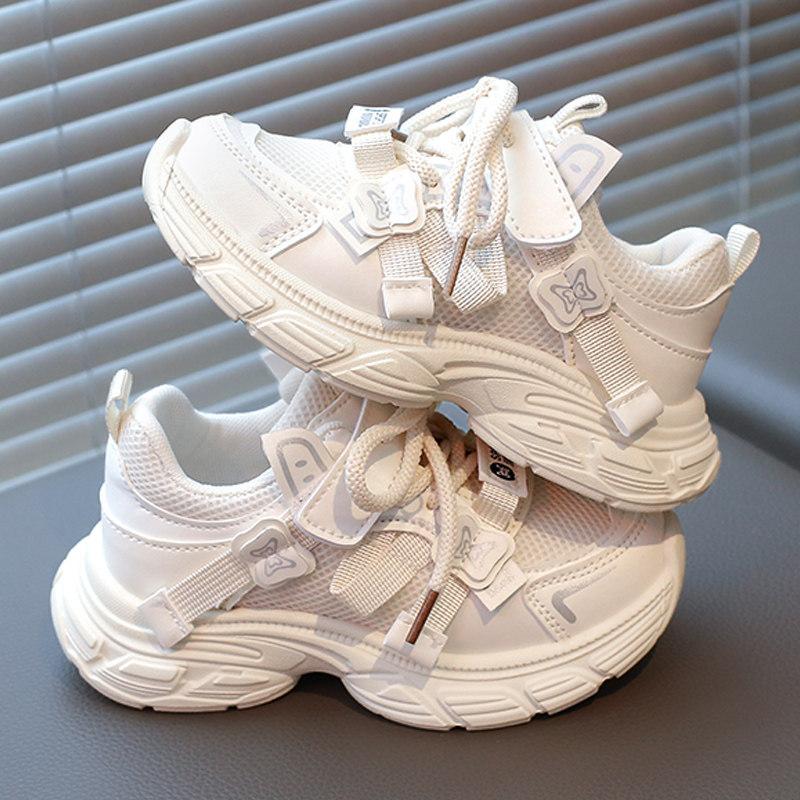 Spring Kids Sneakers Soft Sole Princess Shoes Lightweight White Shoes Fashion Dad Shoes Girls Outdoor Running Shoes