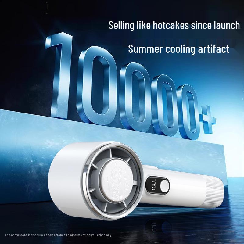 Compact Silent Handheld Fan with Long Battery & Powerful Speed, includes Ice Pack.