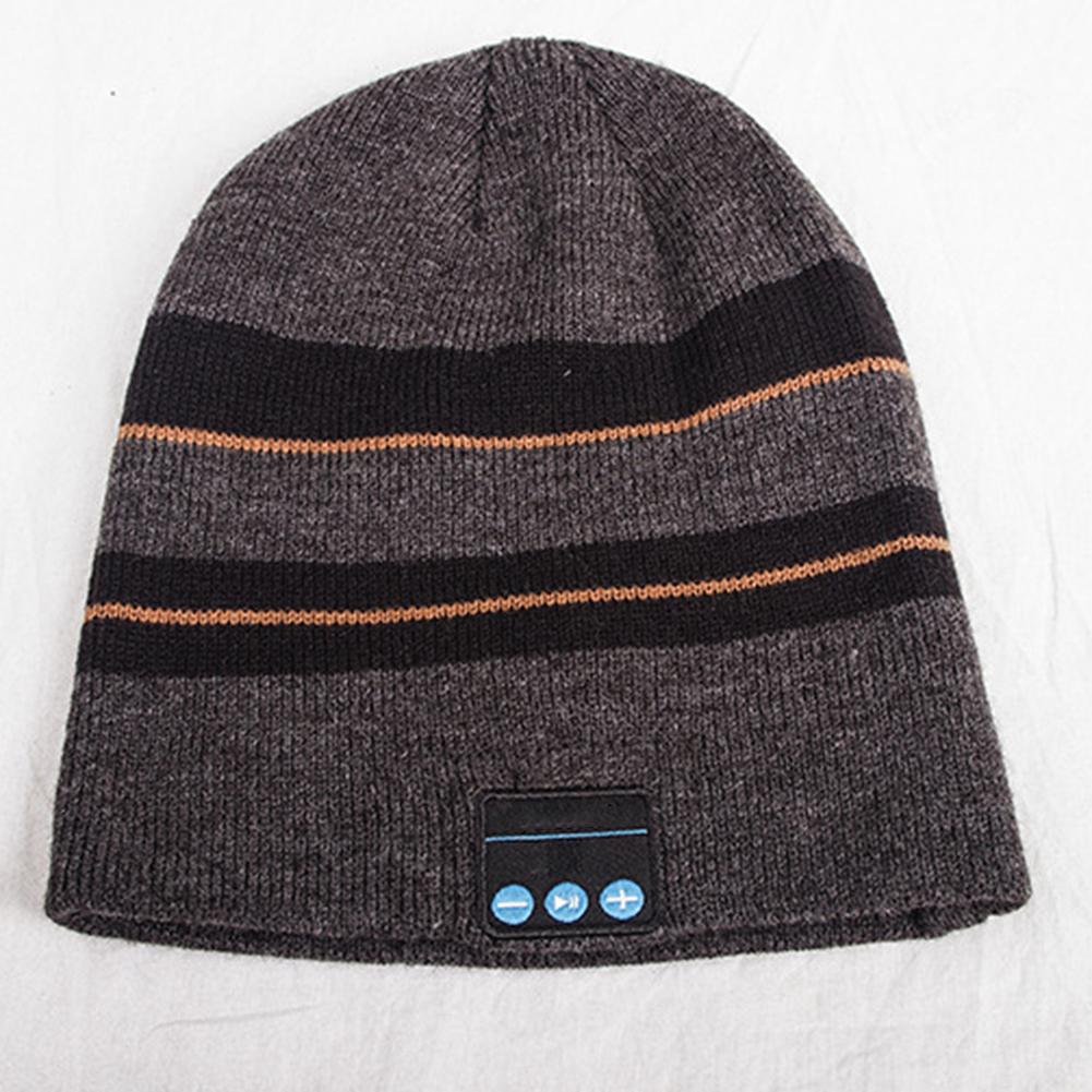 Adult Unisex Hat Wireless Bluetooth Headset for Phone and Music Warm Striped Knitwear Beanie