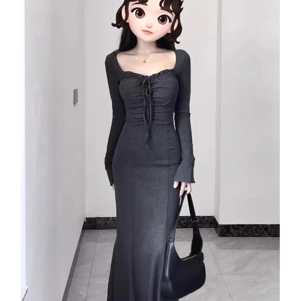 Women's Spicy Chic Long-Sleeve Fishtail Dress - Autumn/Winter Slim Fit, Hip-Hugging, Pure Desire